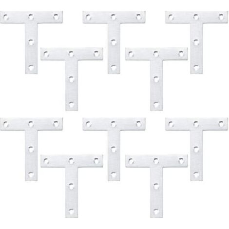 Supports en Forme de T, Plaque de Réparation Plate, Supports d'angle en Acier Inox, Plaques de Fixation Plates Droites pour Réparation de Fixation des Meubles de Jonction (10 Pièces, 80x80x1,5 mm) (1/5)