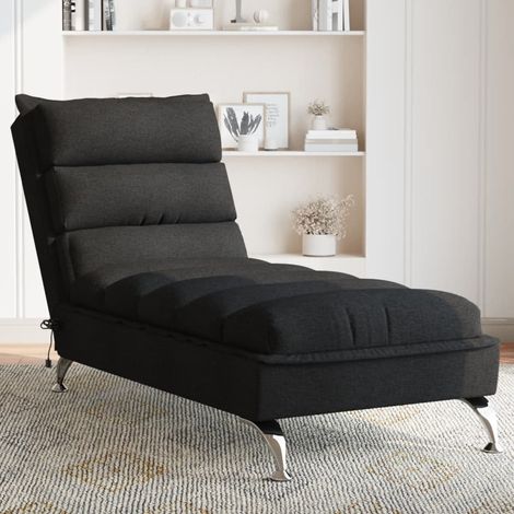 Chaise longue Bain de soleil Transat de relaxation de massage avec coussins noir tissu CFW22760 (1/5)