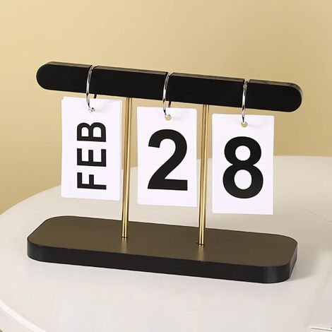 Calendrier Perpétuel - Bureau Réutilisable en Bois de Hêtre et Acier Inoxydable - Noir - 19,8 x 7,9 x 14,5 cm - 1 Pièce (1/5)