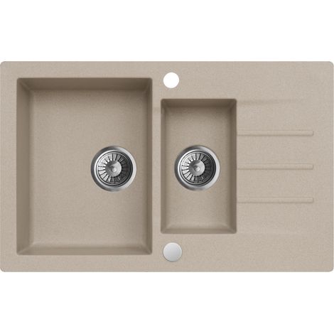 Granitspüle - Spülbecken - Küchenspüle - 79 x 50 cm - Beige - Einbauspüle - Kratzfest, Temperaturbeständig, Elegantes Design, mit Siphon, Mojito 120 (1/5)
