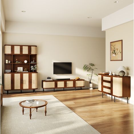 Ensemble meuble TV MDF noyer 180x40x45 cm, avec buffet et colonne, rangement pour salon – MEUBLIV (1/5)