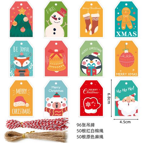 Étiquettes de Noël en papier kraft, 96 pièces + cordons, décorations arbre (1/2)