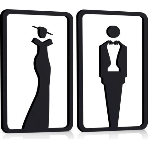 2 panneau Noir D'Identification de Toilettes Autocollant pour Toilettes pour Dames et Messieurs Panneau de Porte en Forme D'Homme et Femme Magasin Parking Restaurant (1/5)