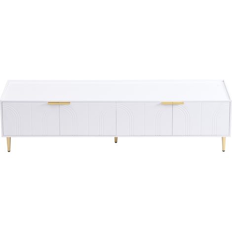 Mueble TV bajo de MDF blanco 170 x 35 x 47,5 cm con tiradores y patas doradas (1/5)