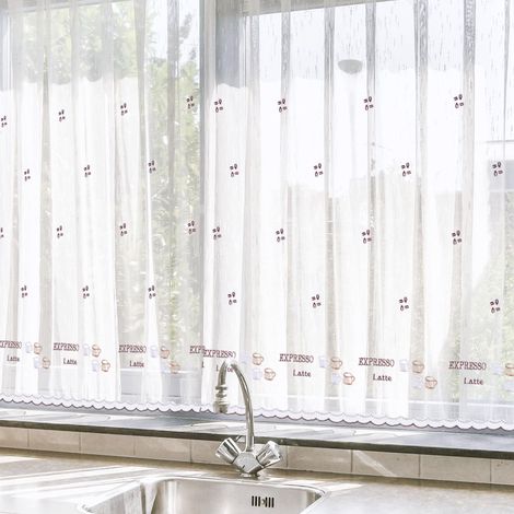Lot de 2 rideaux de cuisine transparents imprimés pour fenêtre, cadre de porte, 100 x 140 cm (1/5)