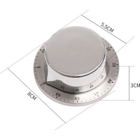 Minuterie de Cuisine, Échelle Claire d'Aspiration Magnétique Sonnerie Forte Alarme Mécanique Rotation du Noyau Intérieur Minuterie Mécanique Minuterie de Cuisson en Acier Inoxydable (Arge (1/3)