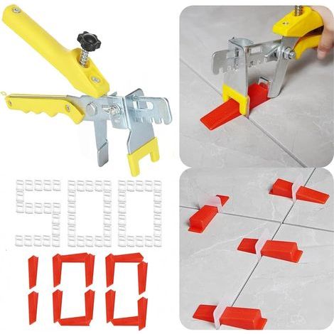 Lot de 601 Système de nivellement, 500 Croisillon 2 mm, 100 Cale réutilisable, 1 Pince ajustable pour pose carrelage mur et sol (1/5)