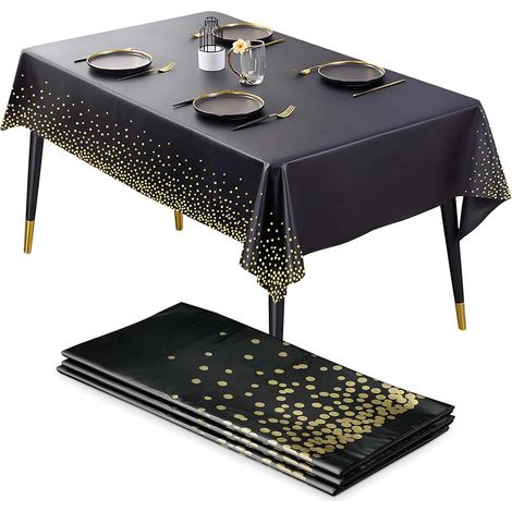 CINGHIA Nappe Noire Jetable,3 Pièces Nappe Jetable Anniversaire,Nappe Papier Noir,Nappe Anniversaire pour Décorations de Table,Les Mariage,Pique-Nique,Halloween,Noël,137 x 274 cm (1/5)