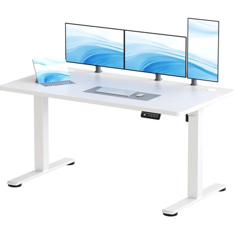 Bureau Assis-Debout Électrique 140 x 60 cm, Blanc (1/5)