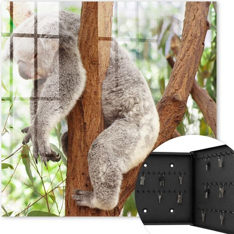 Armoire à clés - (30 cm x 30 cm) - Boîte à clés murale - Coffret de rangement pour clés - Couleur noire - Ouverture vers la droite - Pour maison et bureau - Détente des koalas (1/5)