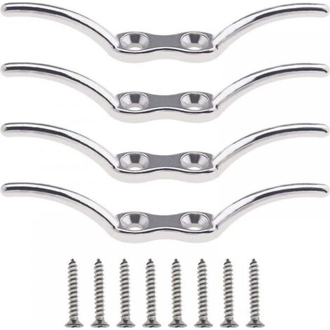 Taquets de Corde Bateau, 4 Pcs Crochet de Corde de Mât en Acier Inoxydable 316, 2-1/2", 4", 6", Taquets d'Amarrage avec 8 Vis pour Quai Garage Kayak Bateau Marine
