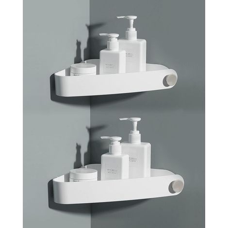 2 pièces Plastique Etagere Douche Sans Percage, Rangement et Organisation de la Salle de Bain, Porte Savon Douche, Etagere Salle de Bain, Comprend 6 Autocollants Adhésifs, Blanc (1/5)