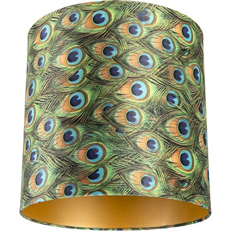 QAZQA Pantalla de lámpara de terciopelo diseño pavo real 40/40/40