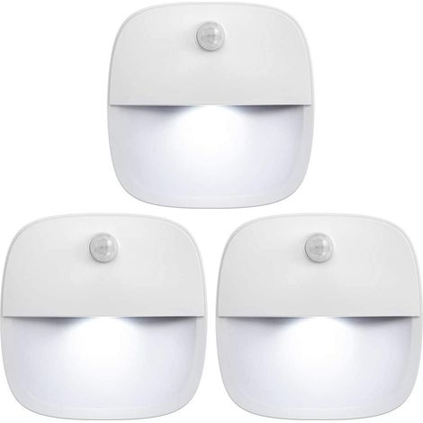 LED-Bewegungsmelderleuchte, batteriebetriebene kabellose Treppenleuchte, selbstklebende Beleuchtung für Schrank, Flur, Badezimmer, energiesparend (Weiß - 3er-Pack)