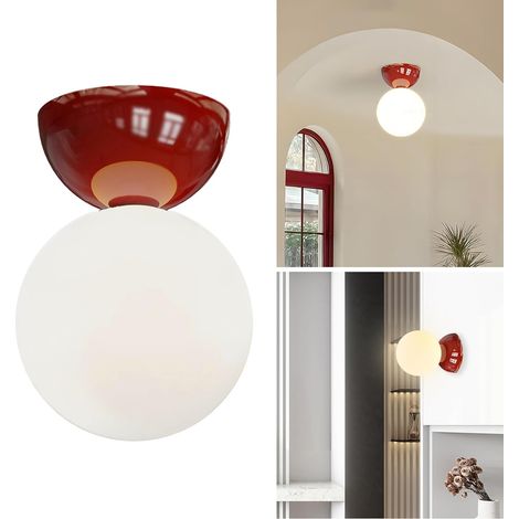 Kindfiber OÜ-Plafonnier en Verre ou Applique Murale Moderne Style Nordique, G9 Petite Lampe de Plafond pour Chambre Salle de Bain Couloir (Rouge) (1/5)