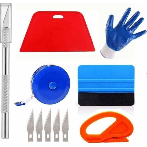Outil professionnel de suspension de papier peint, outil d'application de papier peint avec outil de découpe, raclette en feutre, raclette rigide, mètre ruban pour film vinyle, pose de papier peint (1/4)
