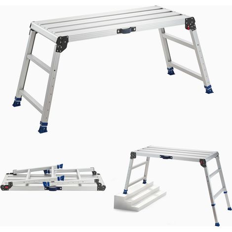 VEVOR Plataforma Plegable de Trabajo, Altura Ajustable de 584 a 876 mm, Capacidad de 226,8 kg, Escalera-Taburete de Aluminio Plegable, Antideslizante, Portátil para Hogar, Pintura y Mantenimiento (1/5)