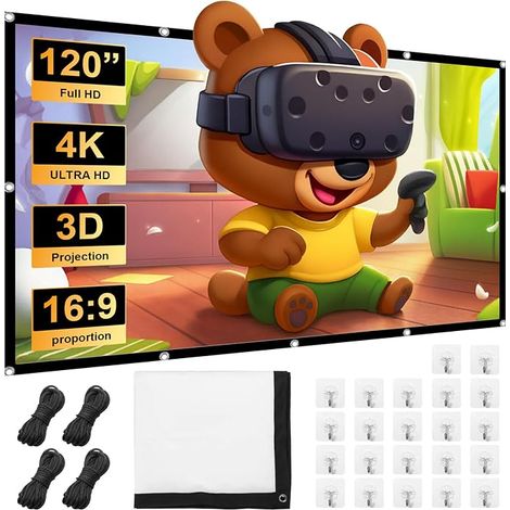 120 Inch 16:9 Full HD Portable Foldable Outdoor Projection Screen Projector Screen with Hooks and Hanging Ropes Suitable for Home Theater and Camping (1/5)