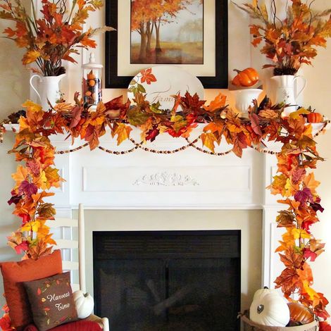 Guirlande Feuille D'érable Artificielle - 200 x 3 x 3 cm - Plastique Orange - Décoration Porte Fenêtre Mur Escalier - Automne Jardin Intérieur - 1 Pièce (1/5)