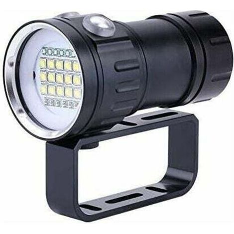 Faro subacqueo impermeabile IPX8 da 18000 lumen, resistente fino a 80 metri di profondità, ideale per fotografia e video subacquei.