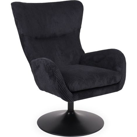 Fauteuil Pivotant en Velours Côtelé "Cléo" 97cm Noir (1/5)