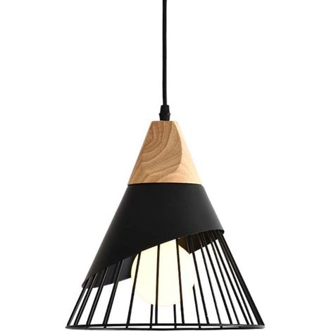 Suspension créative nordique inspirée du badminton, lustre moderne en bois massif avec LED, plafonnier pour salon, salle à manger, bureau ou table de chevet (noir)