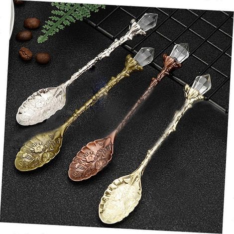 Ensemble de cuillères à dessert à café gravées vintage, cuillère à glace-- (1/5)