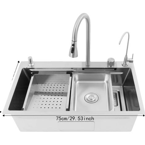 Ensemble de lavabo de cuisine, design moderne, acier inoxydable durable, Argent (1/2)
