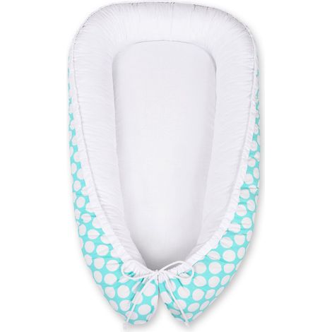 Coccolone per neonati, double-face, box, fasciatoio, Premium BOBONO - anelli turchese/bianchi (1/5)