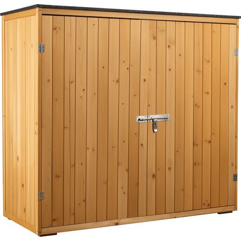 Wiltec Gartenhaus mit Doppeltür in Naturfarbe Holz 136 x 58 x 127 cm Gerätehaus für den Garten Geräteschuppen Gartenschrank Geräteschrank