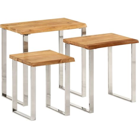 3 pcs Tables gigognes,Tables d'appoint,Table basse avec bord vivant bois massif d'acacia CFW67281 (1/5)