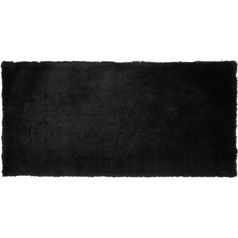 Alfombra negra 80 x 150 cm poliéster hecho a mano pelo largo Evren (1/5)