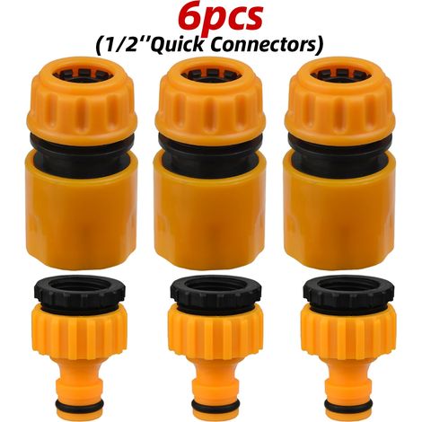 (a-6pcs-1/2'') 6 raccords rapides mâles pour tuyau d'arrosage 1/2", adaptateur et rallonge pour la réparation et le remplacement de tuyaux. (1/5)