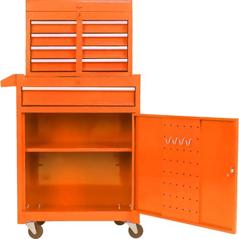 Armoire à outils mobile métallique orange avec 5 tiroirs et roulettes verrouillables pour garage et atelier (1/5)
