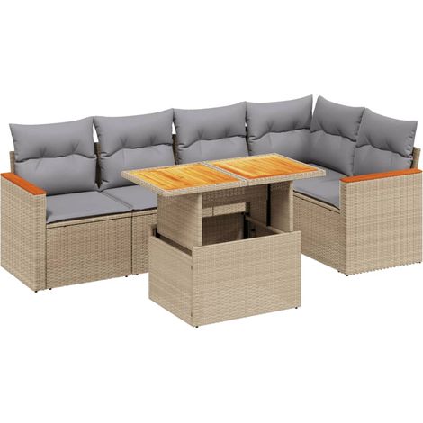 Maison Exclusive - Juego de sofás jardín con cojines 6 pzas ratán (1/3)