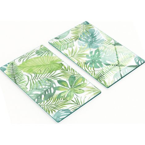 Planches à découper décoratives en verre trempé, motif feuilles tropicales, 2 x 30 x 52 cm (1/5)