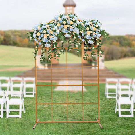 Pérgola metálica, arco nupcial de 60 cm de ancho x 2 m de alto, montaje libre en 2 tamaños, pérgola de jardín nupcial ancha y ligera, decoración para el cortejo nupcial, color dorado