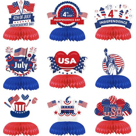 Ornement De Bureau - Décoration Patriote En Plastique - Lettres USA Et Mot Freedom - Pour Fête Du 4 Juillet - Lot De 9 Pièces (1/4)
