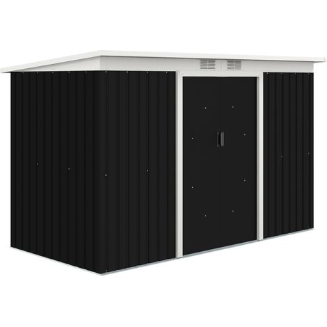 Abri de jardin en acier galvanisé gris foncé avec porte coulissante et toit monopente 280 x 130 x 172 cm (1/5)