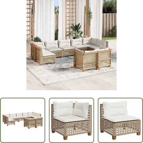 Gartensessel - 9-tlg. Garten-Sofagarnitur mit Kissen Beige Poly Rattan (1/5)