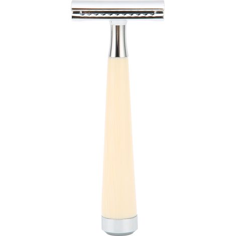Rasoir manuel double tranchant à longue poignée antidérapante, coupe rapide et sécurisée, facile à utiliser pour salon de coiffure et domicile, beige. (1/5)