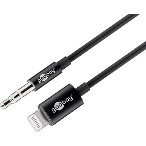 Cavo con connettore audio Apple Lightning (3,5 mm), 1 m, nero, per il collegamento di un iPhone/iPad a un dispositivo audio tramite una connessione jack da 3,5 mm. Lunghezza del Cavo 1 m (1/5)