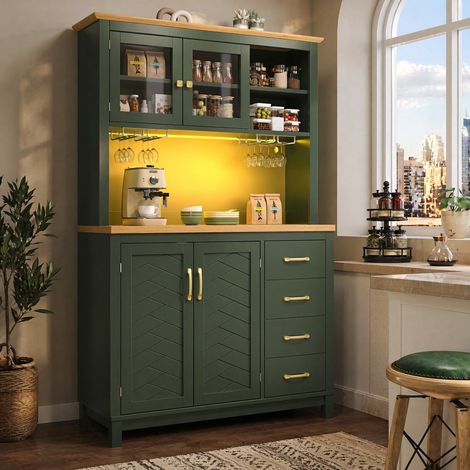Aparador 105,5x40x180 cm en MDF verde, con almacenaje para comedor FloraGrace (1/5)