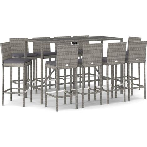 Maison Exclusive - 11-tlg. Gartenbar-Set mit Kissen Grau Poly Rat