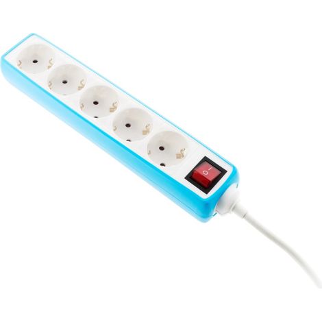 Multiprise 5 Prises Schuko 16A Interrupteur Bleu (1/5)