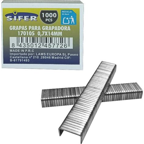 Grapas para Grapadora SIFER 07x14mm - Caja de 1000 Pcs