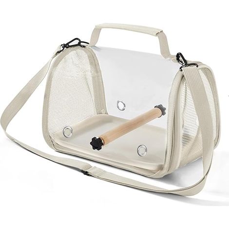 Vogelrucksack/Vogeltasche, atmungsaktives, faltbares Panorama-Design mit Sitzstange und abnehmbarem Tablett (weiß) (1/4)