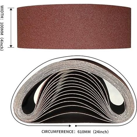 Banda abrasiva de 100 x 610 mm (12 piezas), bandas abrasivas mixtas (3 granos 60/80/120) para lijadoras de banda, banda abrasiva para lijadora (1/5)