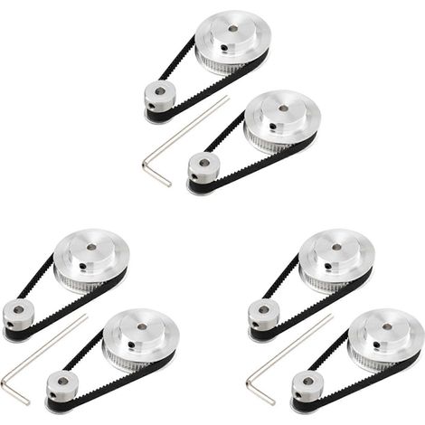 6er-Set GT2 Synchronräder 20 & 60 Zähne 5 mm Bohrung, Aluminium-Zahnriemenscheibe mit 6 Stück Länge 200 mm Breite 6 mm Riemen (Bohrung 5 mm)