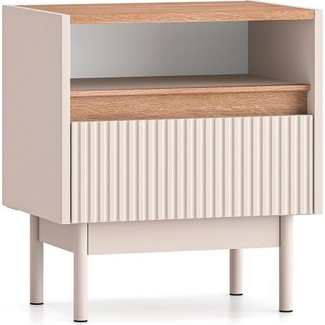 Comodino 1 cassetto Connie cachemire e marrone 55cm (1/5)